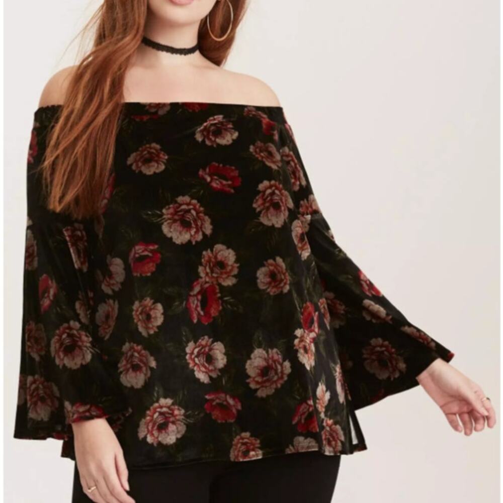 Torrid Womens Off Shoulder Floral Top Plus Size 0X Whimsygoth Dark Romantic Vamp